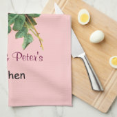 パーソナライズなロマンチックなピンクのバラ キッチンタオル (四つ折り)