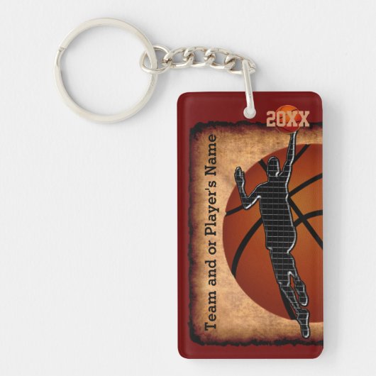 パーソナライズなヴィンテージのバスケットボール年長夜アイディア キーホルダー (正面)