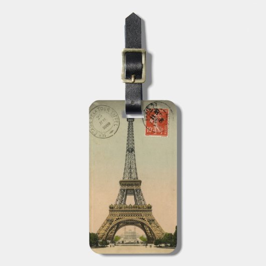 パーソナライズなヴィンテージのパリの郵便はがきの荷物のラベル ラゲッジタグ (正面縦)