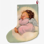 パーソナライズなヴィンテージの女の赤ちゃんの天使の睡眠 ラージクリスマスストッキング (裏面)