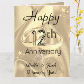 パーソナライズなヴィンテージの絹の第12結婚記念日 カード (黄色い花)