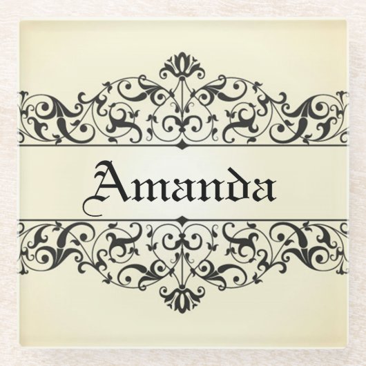 パーソナライズなヴィンテージの花柄 ガラスコースター (正面)