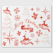パーソナライズなヴィンテージの赤い及びホワイトクリスマスの覆い ラッピングペーパー (フラット)