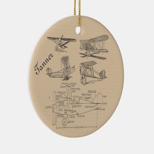 パーソナライズなヴィンテージの飛行機のスケッチ セラミックオーナメント (右)
