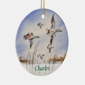 パーソナライズなヴィンテージの鳥犬のアヒルのハンター セラミックオーナメント (右)