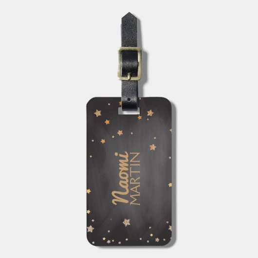 パーソナライズなヴィンテージの黒板の金ゴールドの星 ラゲッジタグ (正面縦)