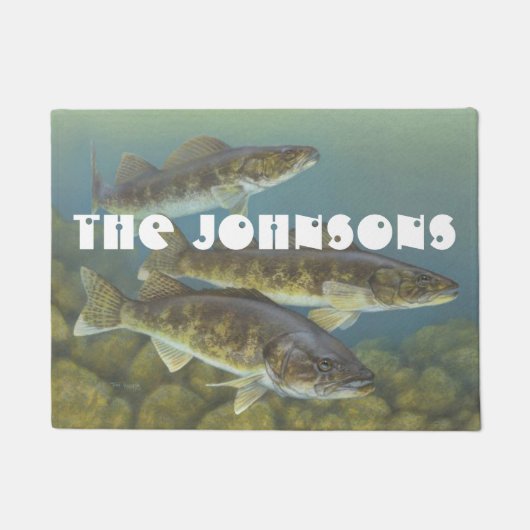 パーソナライズなヴィンテージのWalleyeのイラストレーション ドアマット (正面)