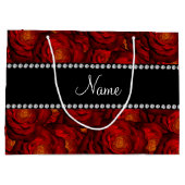 パーソナライズな一流のえんじ色のバラ ラージペーパーバッグ (裏面)