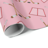 パーソナライズな一流のかわいらしいピンクのホッケーパターン ラッピングペーパー (ロールコーナー)