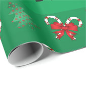 パーソナライズな一流のてんとう虫の緑のキャンディ・ケーンの弓 ラッピングペーパー (ロールコーナー)
