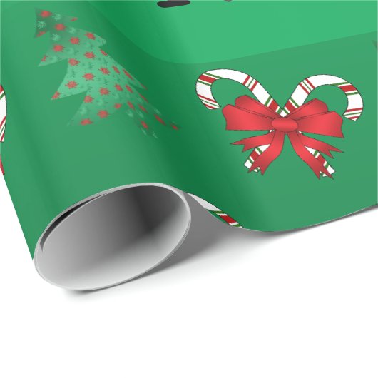 パーソナライズな一流のてんとう虫の緑のキャンディ・ケーンの弓 ラッピングペーパー (ロールコーナー)