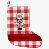 パーソナライズな一流のイタリアンなシェフの赤い白のチェッカー スモールクリスマスストッキング (正面)