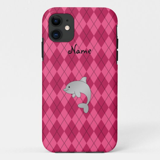 パーソナライズな一流のイルカのピンクのアーガイル Case-Mate iPhoneケース (裏面)
