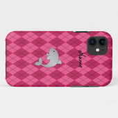 パーソナライズな一流のイルカのピンクのアーガイル Case-Mate iPhoneケース (裏面(横))