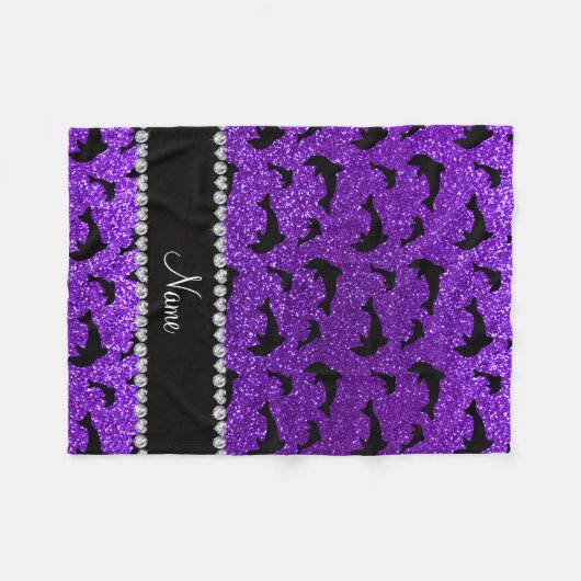 パーソナライズな一流のインディゴの紫色のグリッターのイルカ フリースブランケット (正面(横))