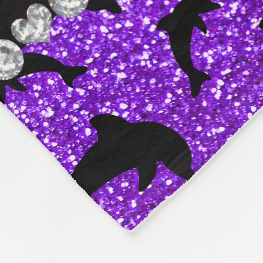 パーソナライズな一流のインディゴの紫色のグリッターのイルカ フリースブランケット (角)
