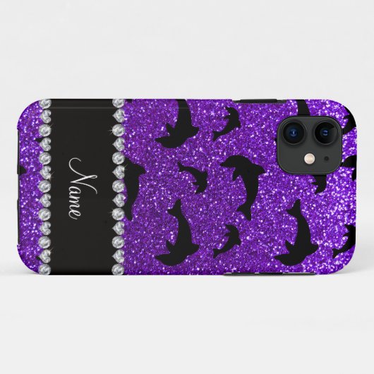 パーソナライズな一流のインディゴの紫色のグリッターのイルカ Case-Mate iPhoneケース (裏面(横))