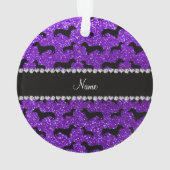 パーソナライズな一流のインディゴの紫色のグリッターのダックスフント オーナメント (裏面)