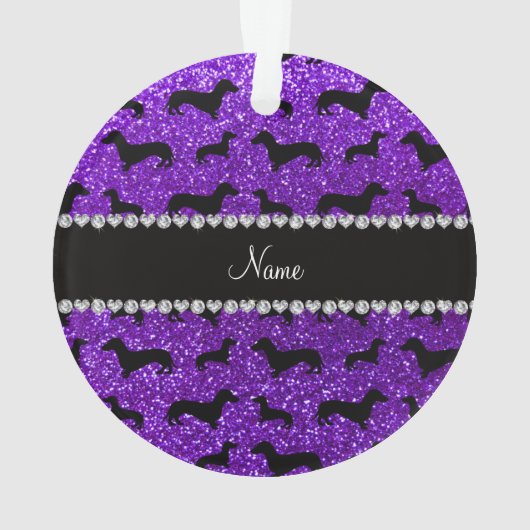 パーソナライズな一流のインディゴの紫色のグリッターのダックスフント オーナメント (裏面)