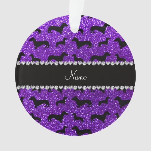 パーソナライズな一流のインディゴの紫色のグリッターのダックスフント オーナメント (正面)