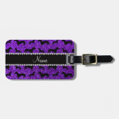 パーソナライズな一流のインディゴの紫色のグリッターのダックスフント ラゲッジタグ (正面横)