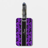 パーソナライズな一流のインディゴの紫色のグリッターのダックスフント ラゲッジタグ (裏面縦)