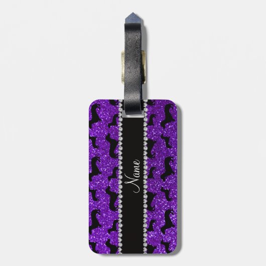 パーソナライズな一流のインディゴの紫色のグリッターのダックスフント ラゲッジタグ (裏面縦)