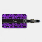 パーソナライズな一流のインディゴの紫色のグリッターのダックスフント ラゲッジタグ (裏面横)