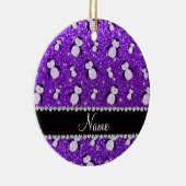 パーソナライズな一流のインディゴの紫色のグリッターのペンギン セラミックオーナメント (右)