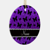 パーソナライズな一流のインディゴの紫色のグリッターの蝶 セラミックオーナメント (右)