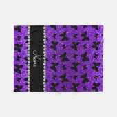 パーソナライズな一流のインディゴの紫色のグリッターの蝶 フリースブランケット (正面(横))