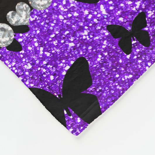 パーソナライズな一流のインディゴの紫色のグリッターの蝶 フリースブランケット (角)