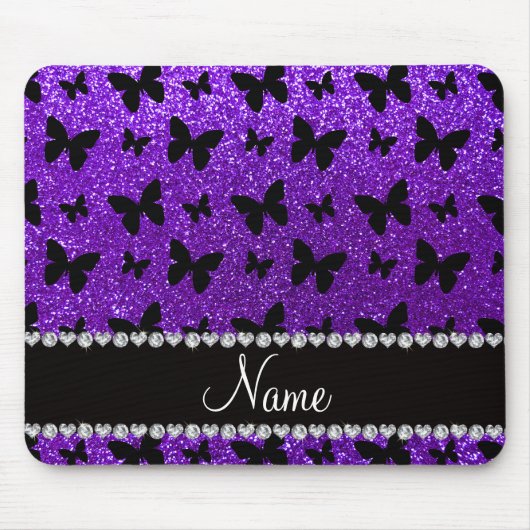 パーソナライズな一流のインディゴの紫色のグリッターの蝶 マウスパッド (正面)
