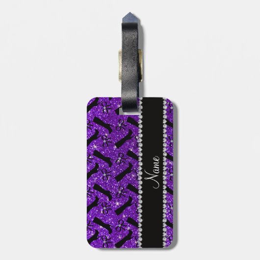 パーソナライズな一流のインディゴの紫色のグリッターは弓を追い出します ラゲッジタグ (裏面縦)