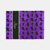 パーソナライズな一流のインディゴの紫色のグリッター牛 フリースブランケット (正面(横))