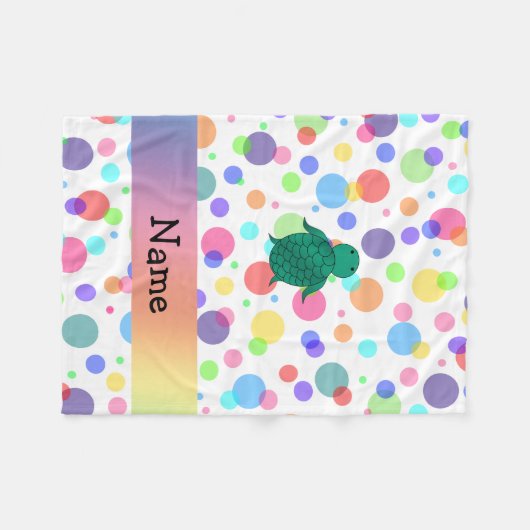 パーソナライズな一流のウミガメの虹の水玉模様 フリースブランケット (正面(横))