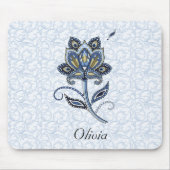 パーソナライズな一流のエレガントな花のペイズリーの青 マウスパッド (正面)