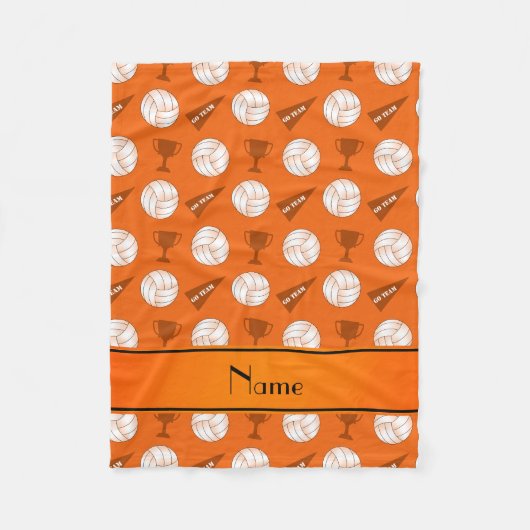 パーソナライズな一流のオレンジバレーボールのトロフィの旗 フリースブランケット (正面)