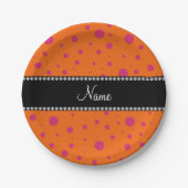 パーソナライズな一流のオレンジピンクの水玉模様 ペーパープレート (正面)