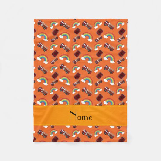 パーソナライズな一流のオレンジ普通消防車の虹 フリースブランケット (正面)