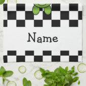 パーソナライズな一流のカエルの白黒チェッカー キッチンタオル (折り畳み)