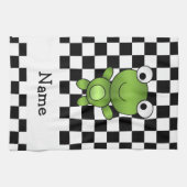 パーソナライズな一流のカエルの白黒チェッカー キッチンタオル (横)