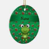 パーソナライズな一流のカエルの緑のキャンディ・ケーンの弓 セラミックオーナメント (右)