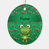 パーソナライズな一流のカエルの緑のキャンディ・ケーンの弓 セラミックオーナメント (左)