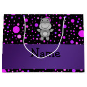 パーソナライズな一流のカバの紫色の水玉模様 ラージペーパーバッグ (正面)