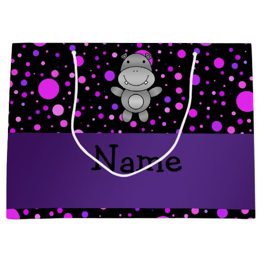 パーソナライズな一流のカバの紫色の水玉模様 ラージペーパーバッグ (正面)