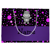 パーソナライズな一流のカバの紫色の水玉模様 ラージペーパーバッグ (裏面)