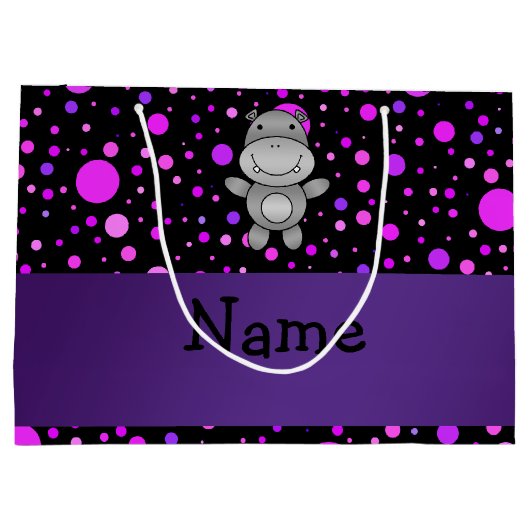 パーソナライズな一流のカバの紫色の水玉模様 ラージペーパーバッグ (裏面)