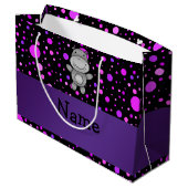 パーソナライズな一流のカバの紫色の水玉模様 ラージペーパーバッグ (裏面アングル)