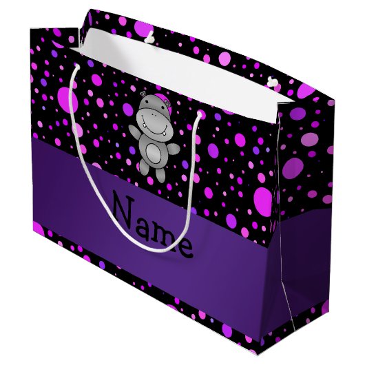 パーソナライズな一流のカバの紫色の水玉模様 ラージペーパーバッグ (裏面アングル)